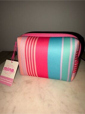 mine Colorblock Striped Cosmetic Pouch in Pink & Teal